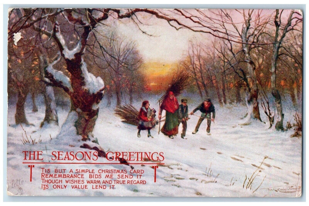 c1910 The Seasons Greetings Snow Skiing Winter Oilette Tuck Art Postcard