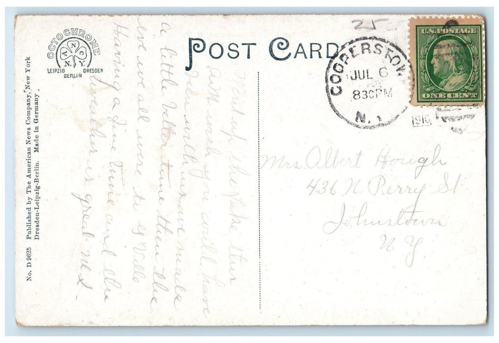 1910 Otsego Lake Paddle Boat Beach Mountain Canoe Cooperstown New York Postcard