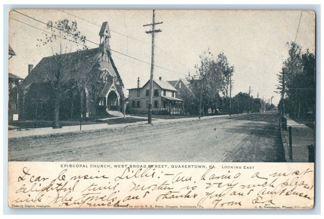 1906 Episcopal Church West Broad Street Quakertown PA Antique Posted Postcard