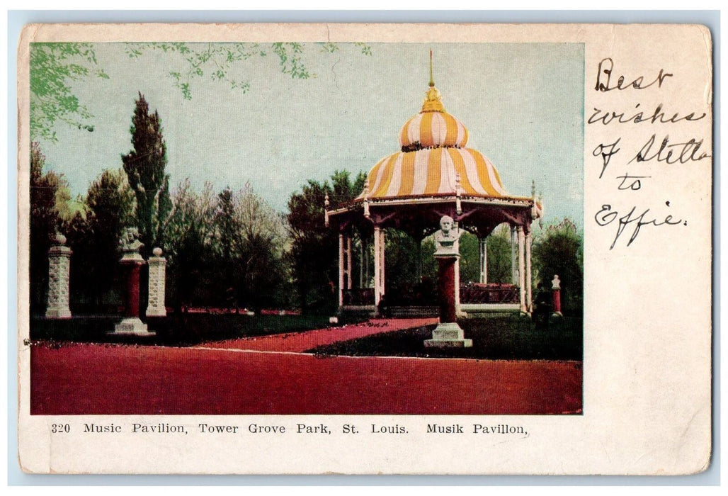 c1905's Music Pavilion Tower Grove Park Statue St. Louis Missouri MO Postcard