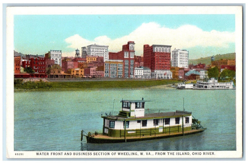 Waterfront And Business Section Wheeling WV, From Island Of Ohio River Postcard