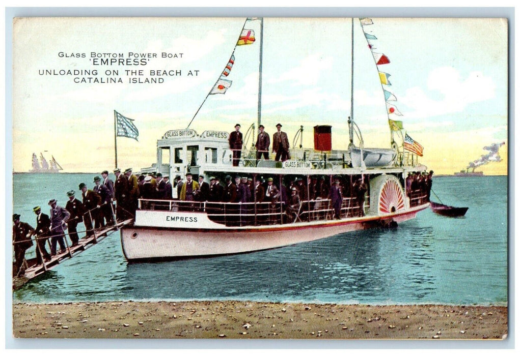 Glass Bottom Power Boat Empress Unloading On Beach Catalina Island CA Postcard