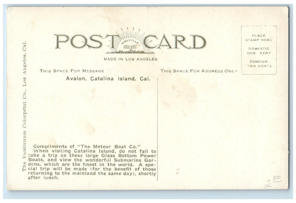 Glass Bottom Power Boat Empress Unloading On Beach Catalina Island CA Postcard