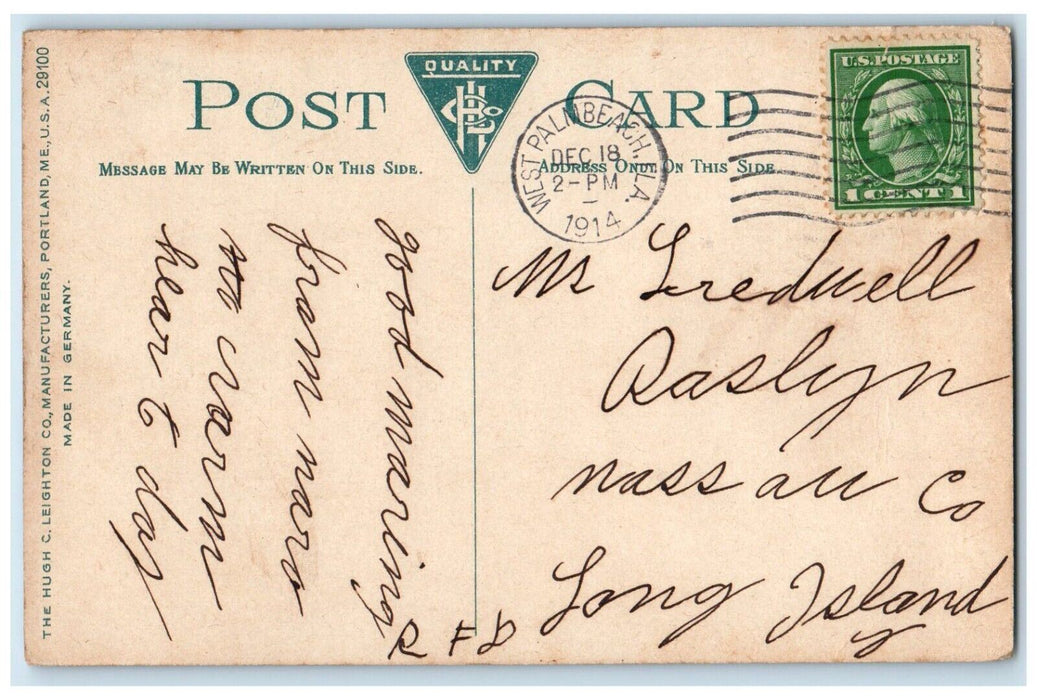 1914 West Palm Beach FL, Excursion Boat Constitution At Palm Beach Dock Postcard
