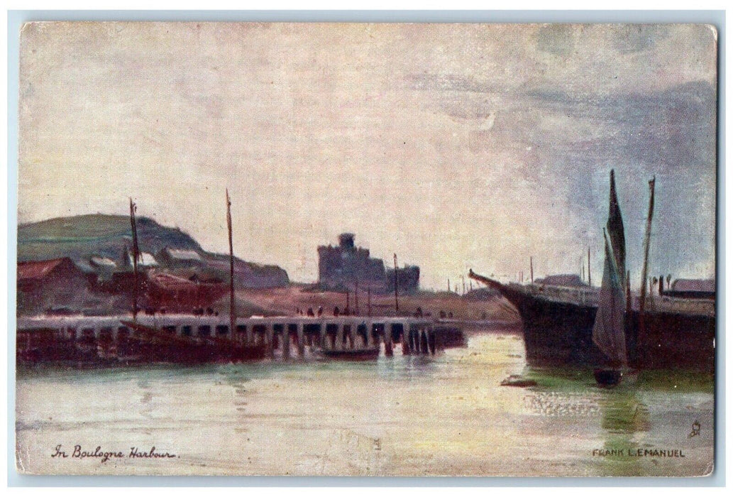 c1910 Boulogne Harbour Landing Ship F Emanuel Oilette Tuck Art Postcard