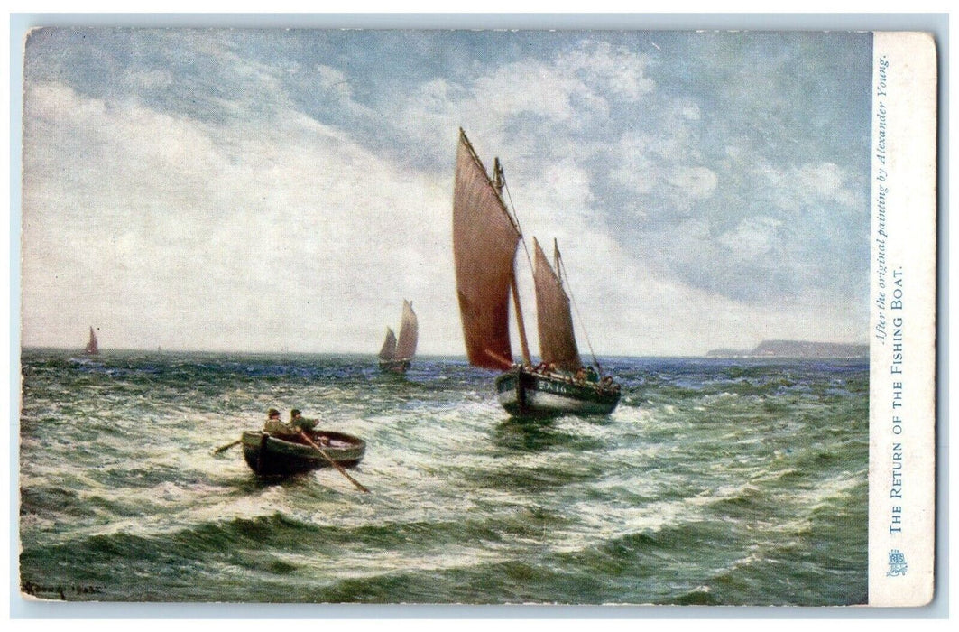 c1910 The Restless Ocean Return of Fishing Boat Oilette Tuck Art Postcard