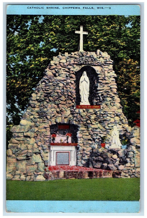 c1940's Catholic Mary Shrine Chippewa Falls Wisconsin WI Antique Postcard