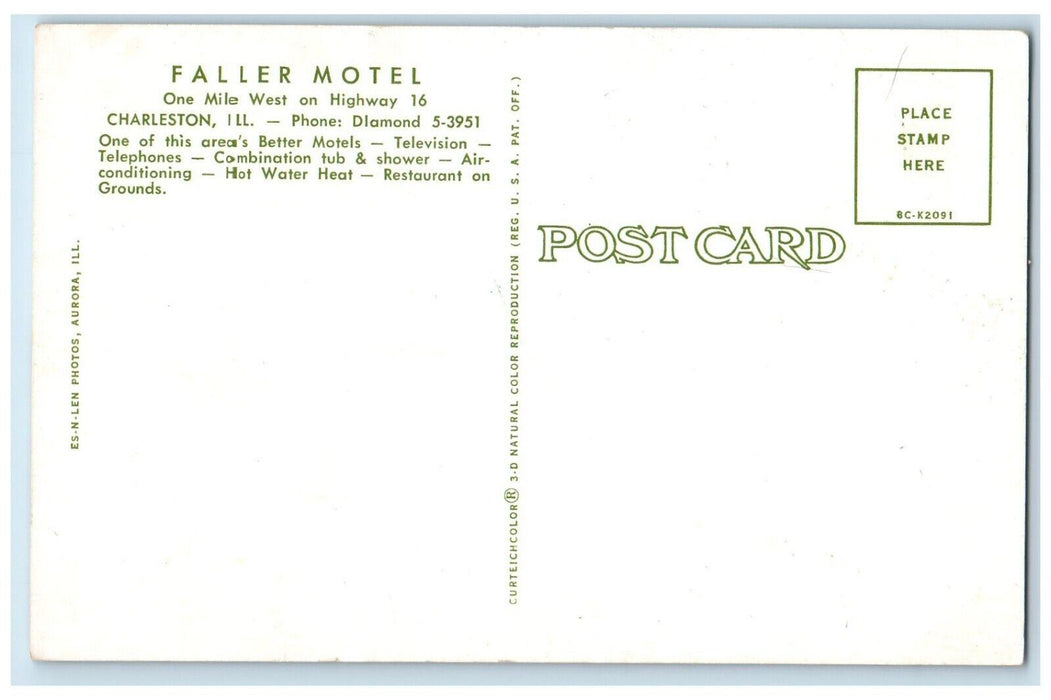 c1950's View Of Faller Motel Charleston Illinois IL Unposted Vintage Postcard