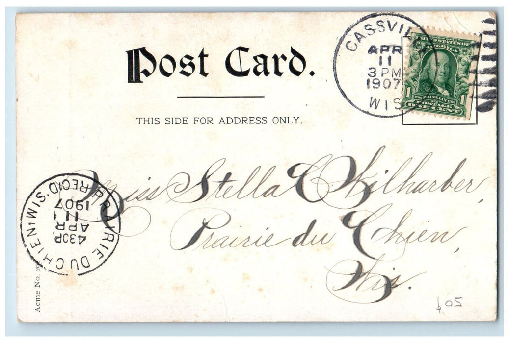 1907 Public High School Cassville Wisconsin WI Prairie Duchien WI Postcard