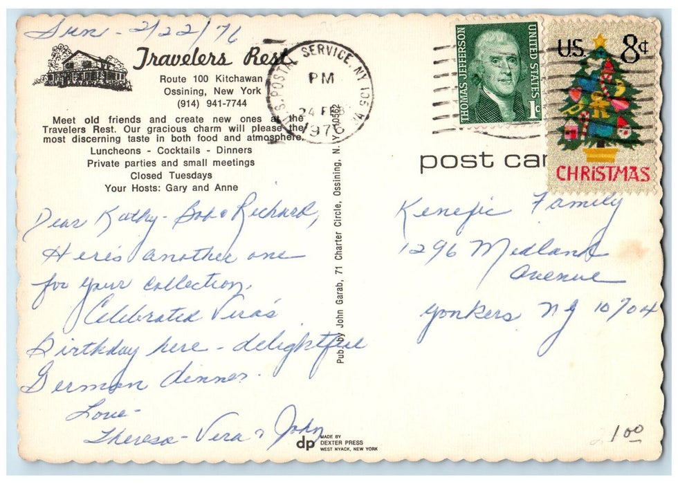 1976 Travelers Rest Multiview Roadside Ossining New York NY Restaurant Postcard
