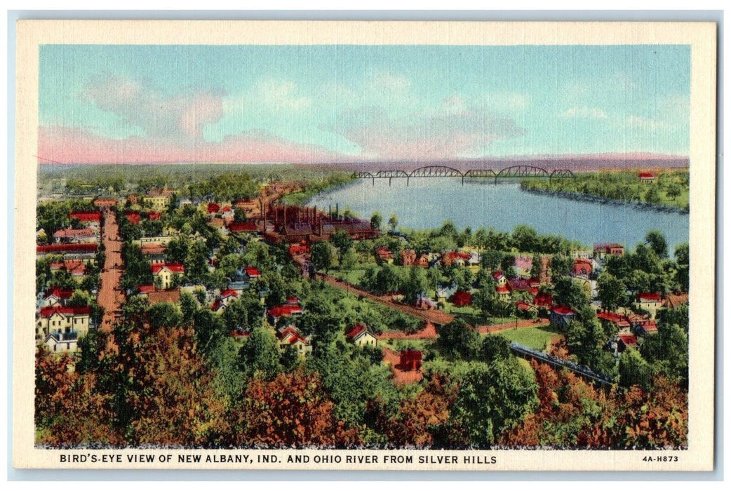 c1940's Bird's Eye View Of New Albany Indiana And Ohio River Indiana IN Postcard