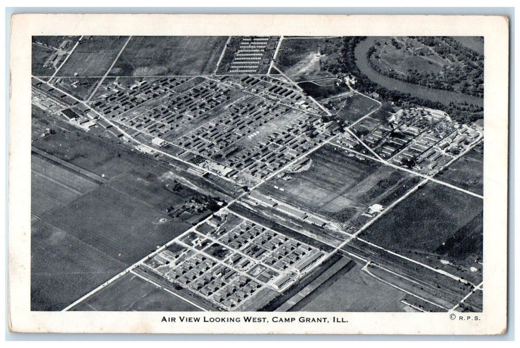 c1942 Air View Looking West Training Center Camp Grant Illinois Vintage Postcard