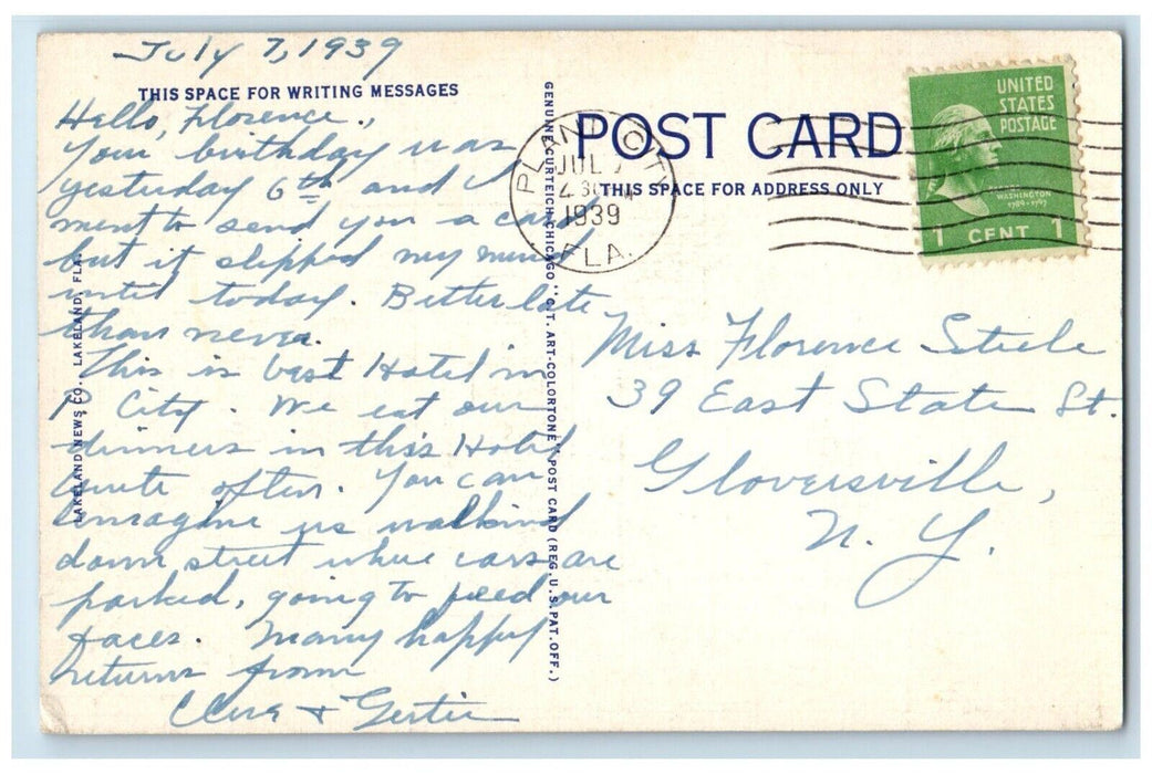 1939 Hotel Plant Exterior Building Classic Cars Plant City Florida FL Postcard