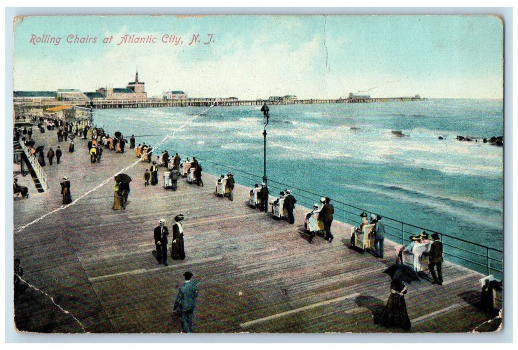 1909 Rolling Chairs Boardwalk Sea View Atlantic City New Jersey NJ Postcard
