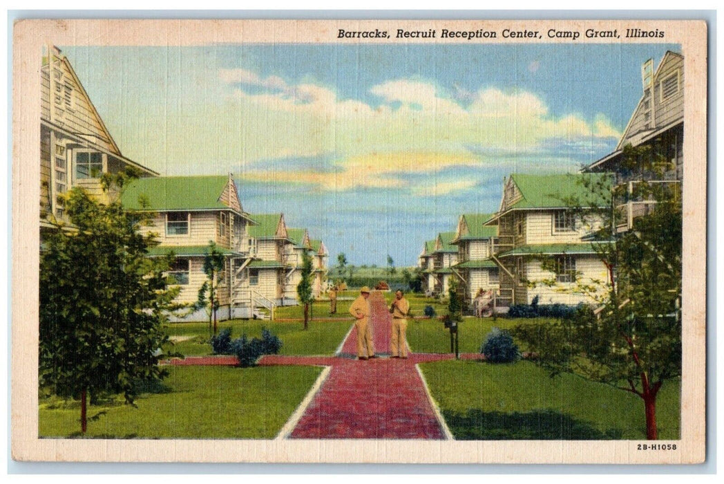 c1940 Barracks Recruit Reception Center Camp Grant Illinois Vintage Postcard