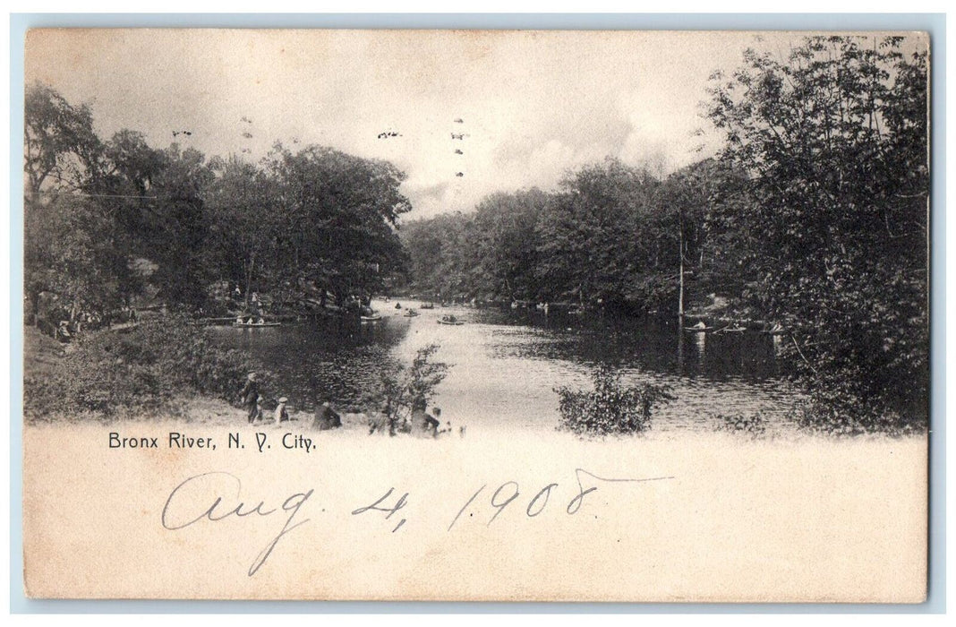 1908 Bronx River Boating Park Lake Tourist Docking Bronx New York NY Postcard