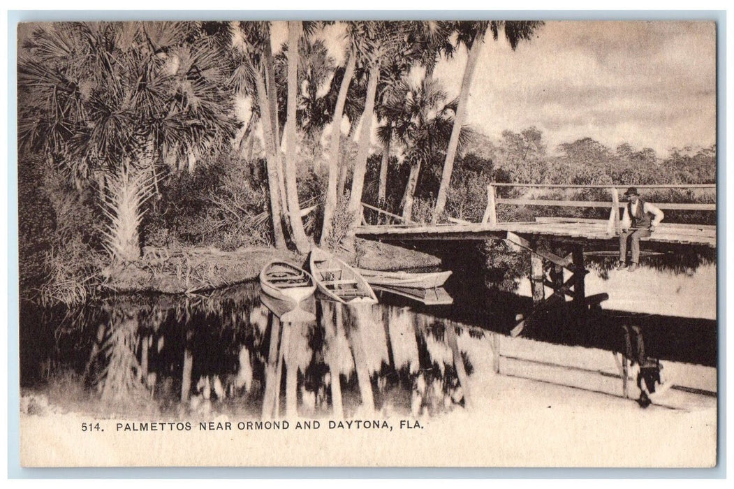 c1905's Palmettos Fishing Docking Boats Near Osmond Daytona Florida FL Postcard