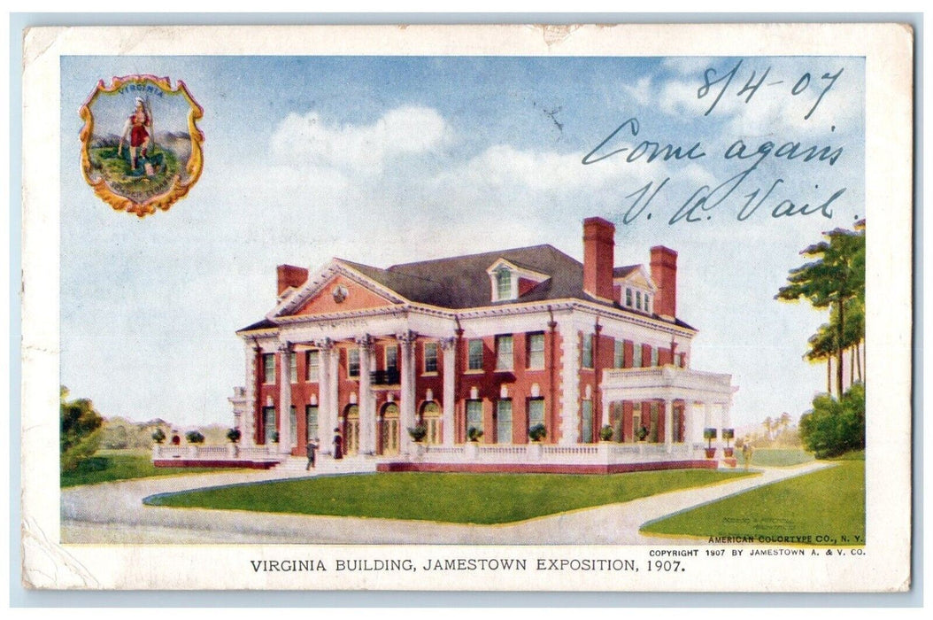 1907 View Of Virginia Building Jamestown Exposition Norfolk VA Antique Postcard