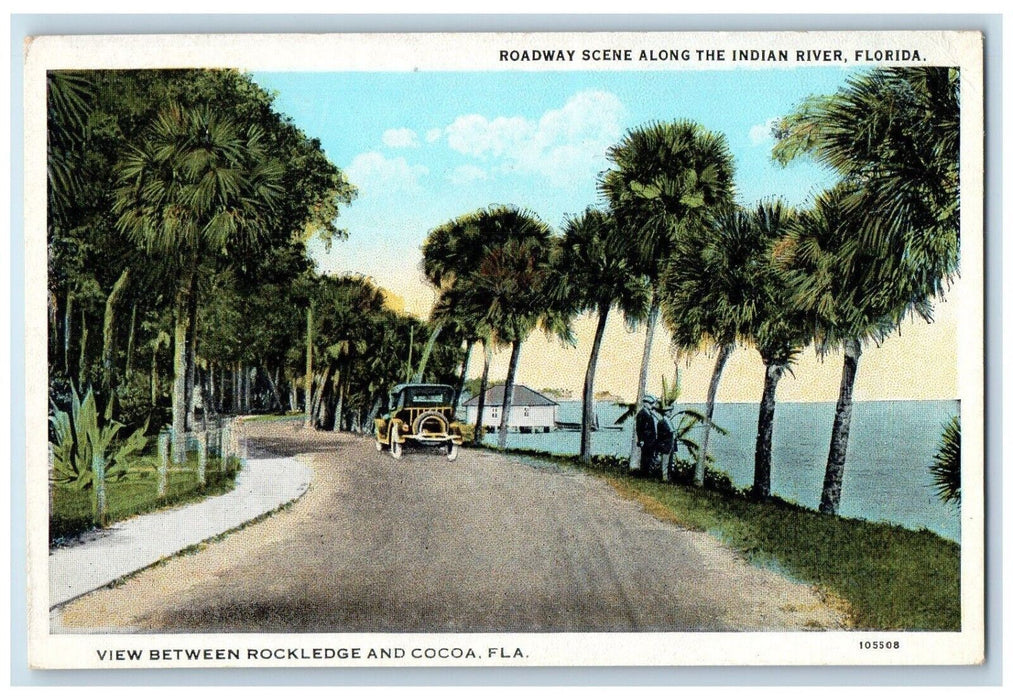 c1920 Roadway Scene Along Indian River View Between Rockledge Florida Postcard