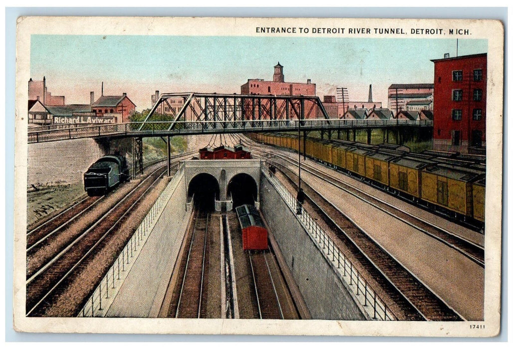 c1920's Entrance To Detroit River Tunnel Railroad Detroit Michigan MI Postcard