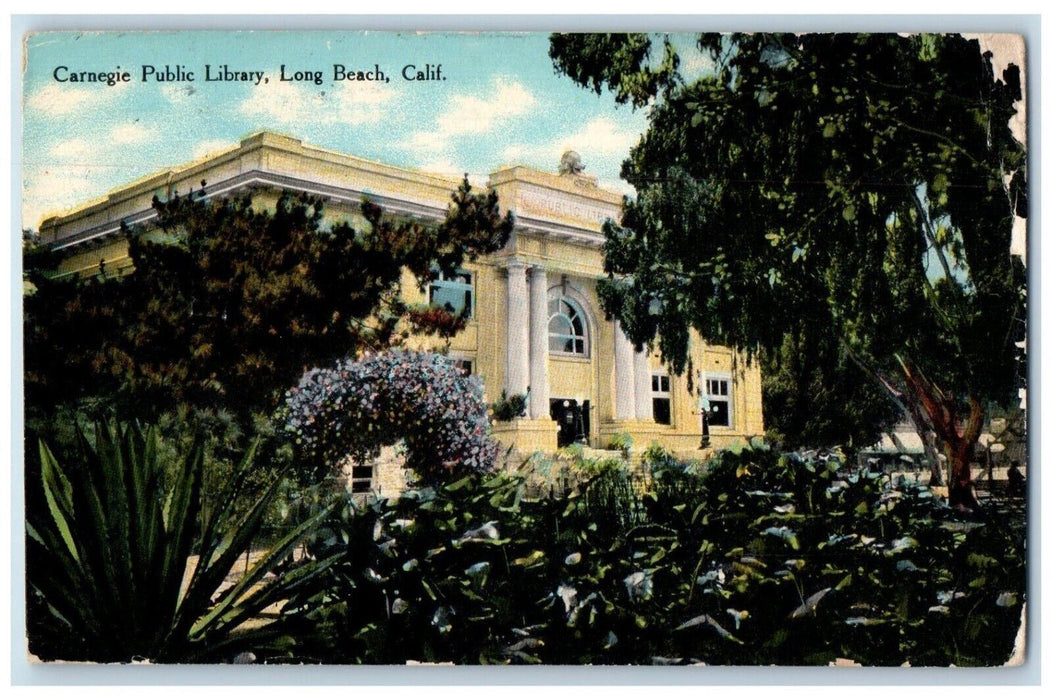 1911 Carnegie Public Library Exterior Building Long Beach California CA Postcard