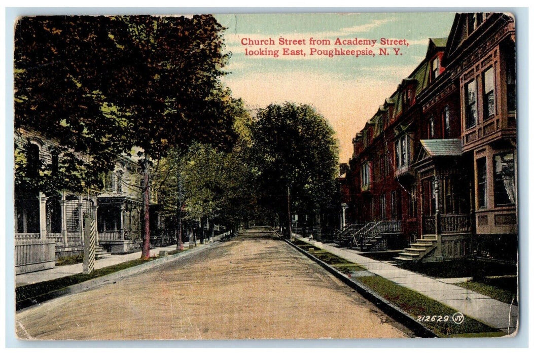 c1910's Church Street From Academy Street Looking East Poughkeepsie NY Postcard