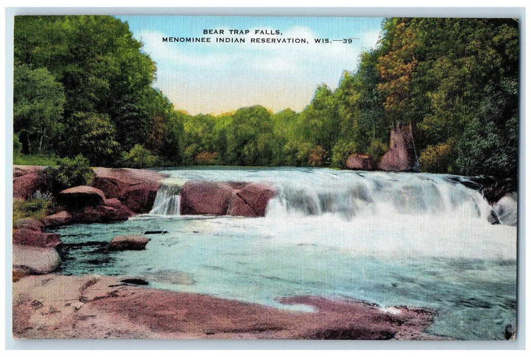 Bear Trap Falls Menominee Indian Reservation Scenic View Wisconsin WI Postcard