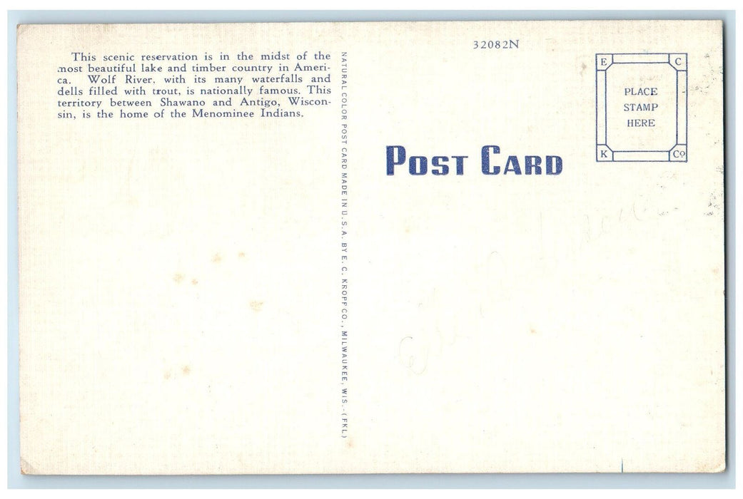 Bear Trap Falls Menominee Indian Reservation Scenic View Wisconsin WI Postcard