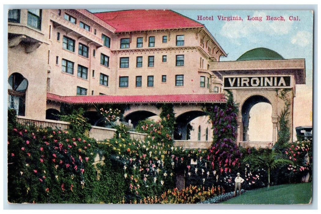 1918 Hotel Virginia Exterior Building Flowers Long Beach California CA Postcard