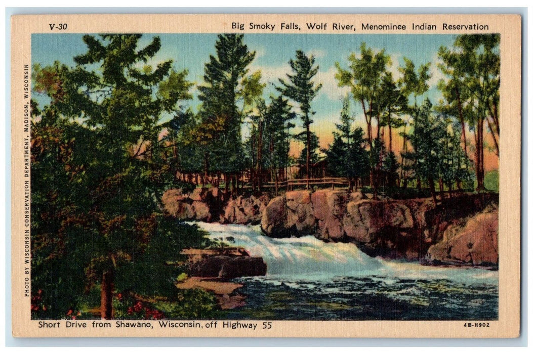 Big Smoky Falls Wolf River Menominee Indian Reservation Shawano WI Postcard