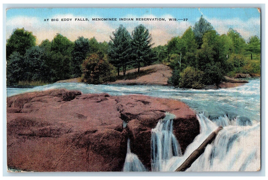 1949 At Big Eddy Falls Menominee Indian Reservation Marion Wisconsin WI Postcard