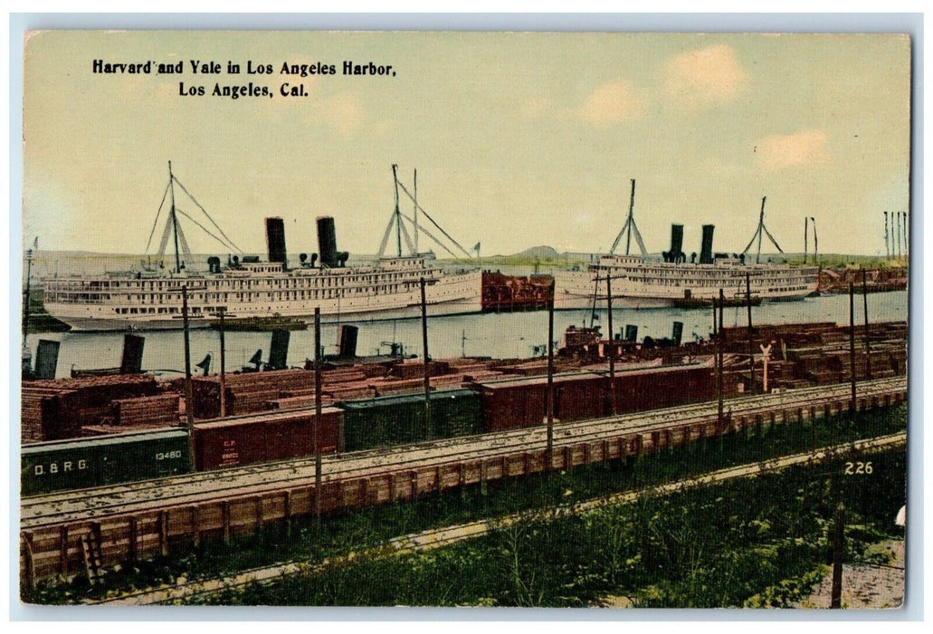 c1910's Harvard Yale In Los Angeles Harbor Steamer Ship Los Angeles CA Postcard