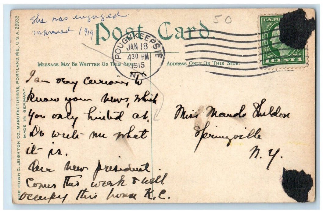1915 The President House Vassar College Poughkeepsie New York NY Posted Postcard