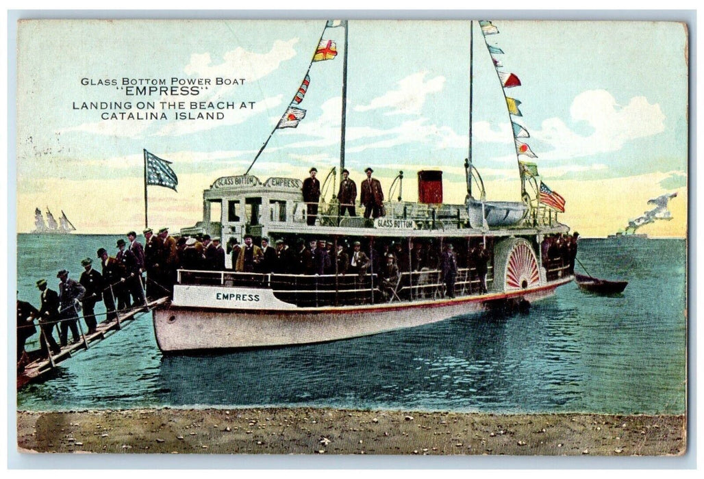 Catalina Island CA, Glass Bottom Power Boat Empress Landing On Beach Postcard