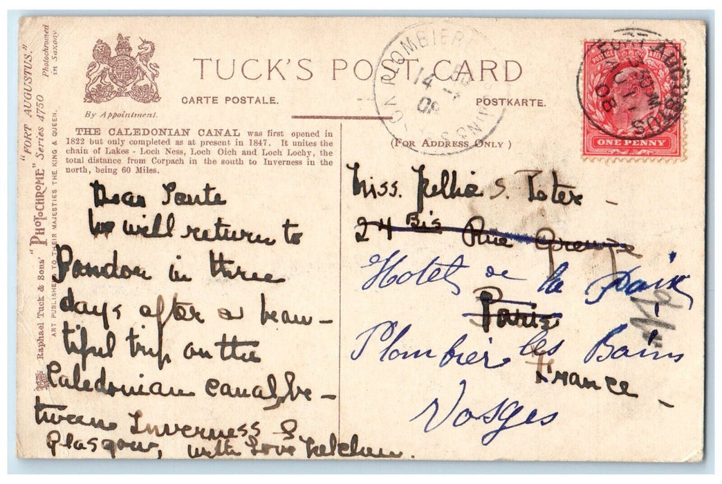 Fort Augustus On The Caledonian Canal Steamer Ship Tuck's Antique Postcard