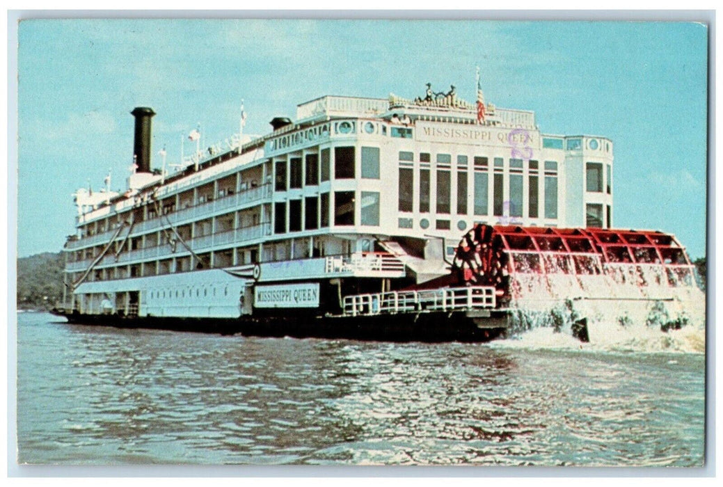1985 Mississippi Queen Paddles Up The Ohio Paddlewheel Cincinnati OH Postcard