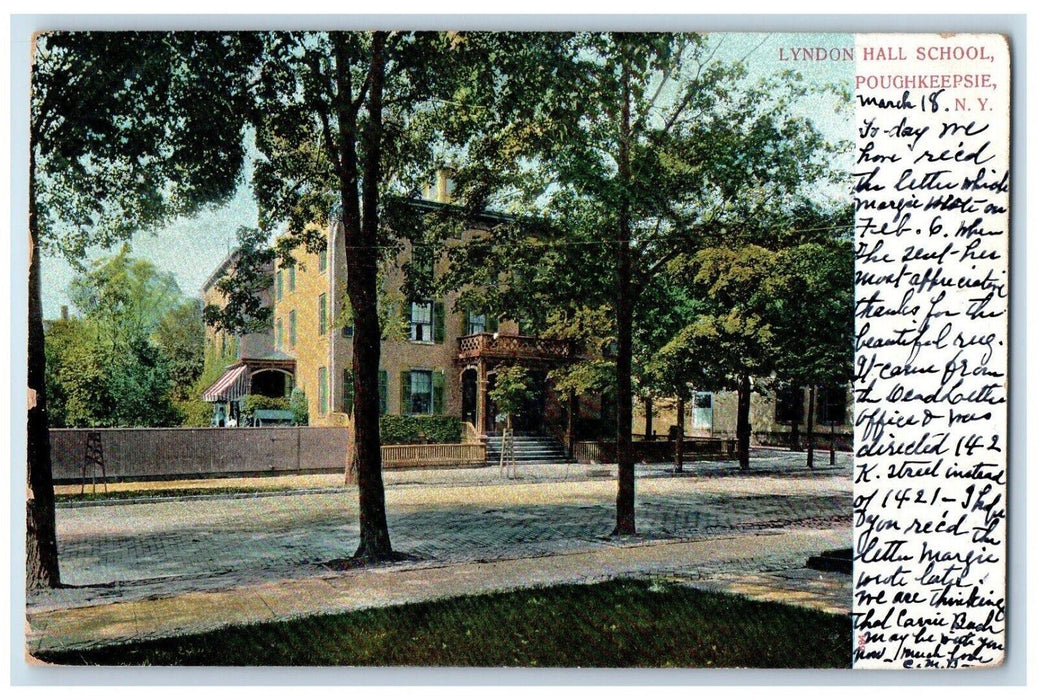1906 Lyndon Hall School Scene Street Poughkeepsie New York NY Antique Postcard