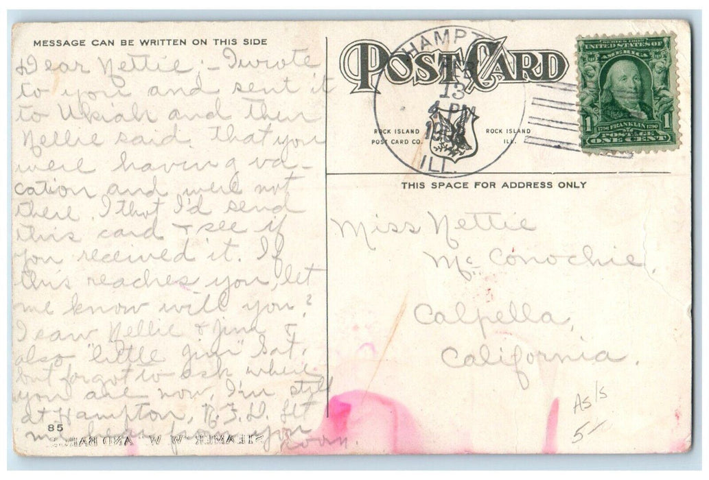 1908 Steamer J. S. Steamer W. W. And Barge Hampton Illinois IL Antique Postcard