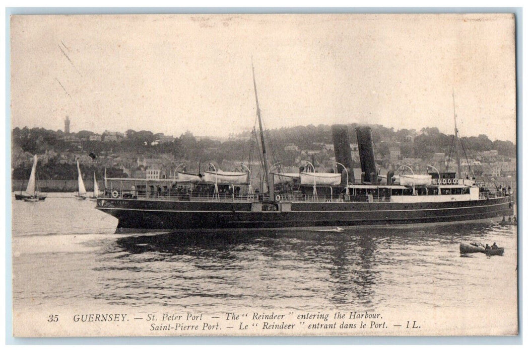 c1910's Guernsey St. Peter Port The Reindeer Entering Harbour Antique Postcard