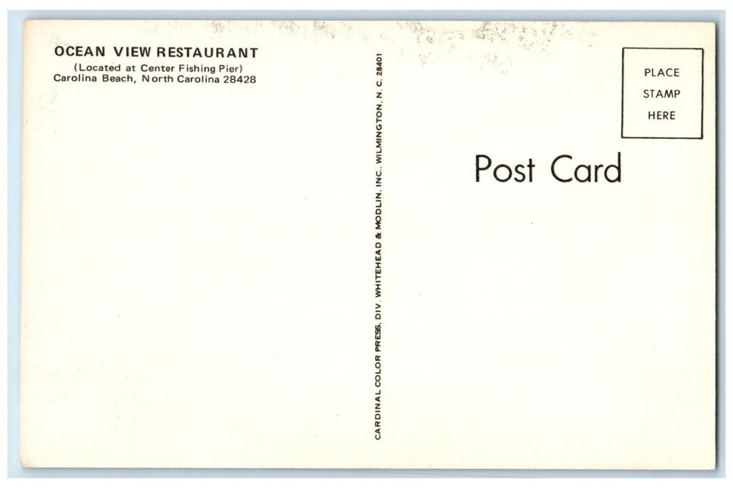 Ocean View Restaurant Dining Room Carolina Beach North Carolina NC Postcard