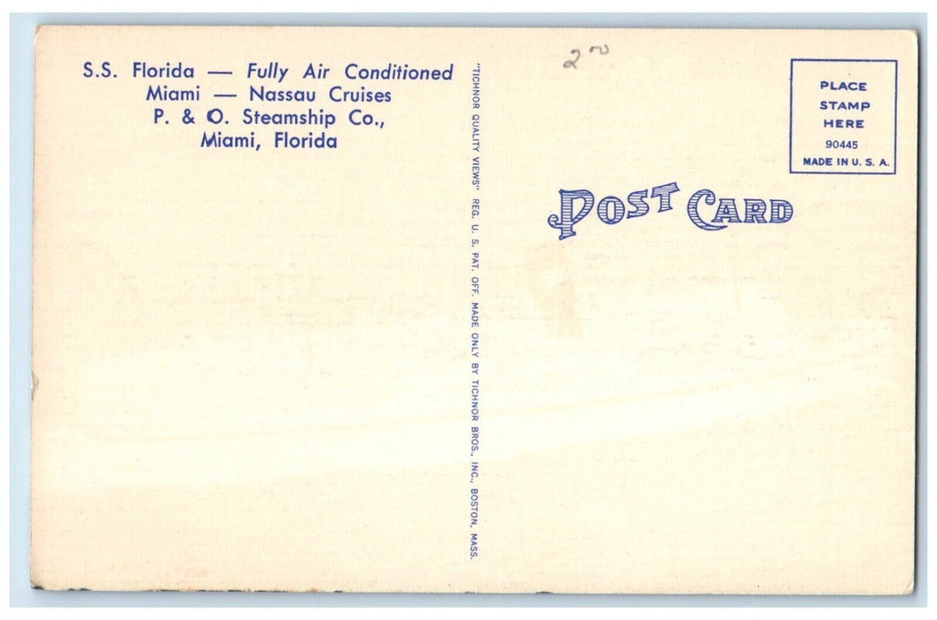 c1940's S. S. Steamer Ship Miami Nassau Cruises Miami Florida FL Postcard
