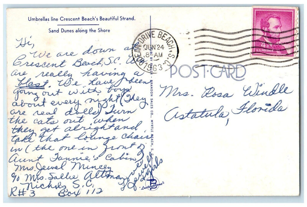 1963 Greetings From Crescent Beach South Carolina SC, Banner Dual View Postcard