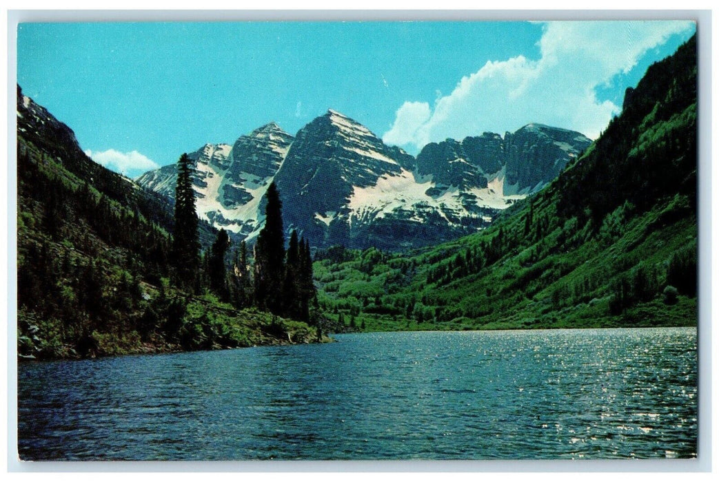 c1960 Maroon Bells from Maroon Lake Trees Colorado CO Antique Unposted  Postcard