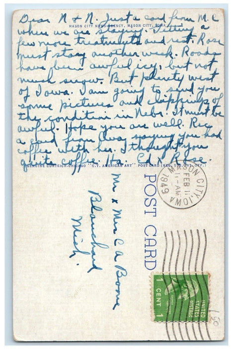 1949 State Street Bridge Willow Creek Mason City Iowa IA Posted Vintage Postcard