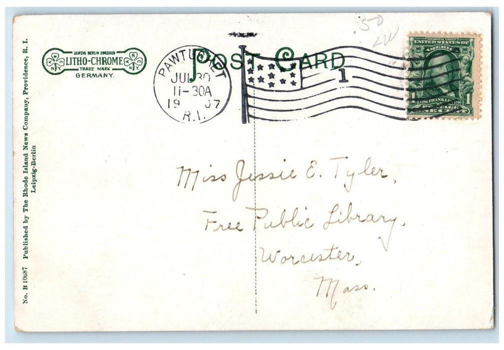 1907 Deborah Cook Sayles Public Library Pawtucket Rhode Island RI Postcard