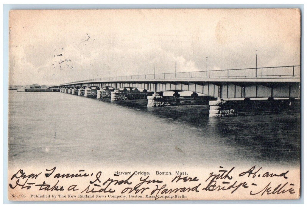 1905 View Of Harvard Bridge Boston Massachusetts MA Posted Antique Postcard