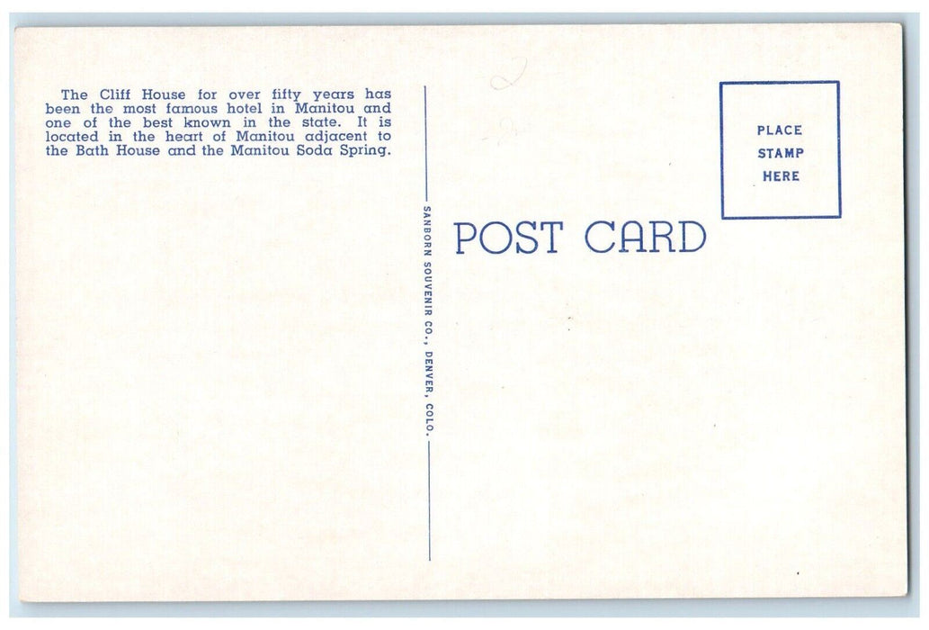 c1940 Cliff House Mountain Building View Manitou Springs Colorado CO Postcard