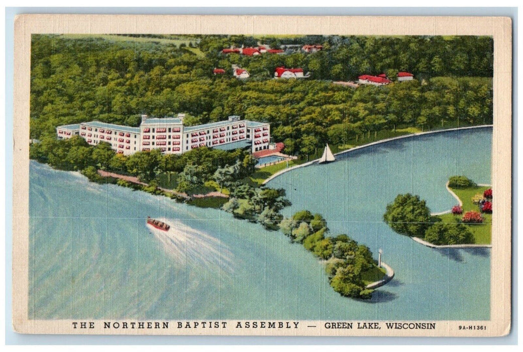 View Of The Northern Baptist Assembly Boat Green Lake Wisconsin WI Postcard