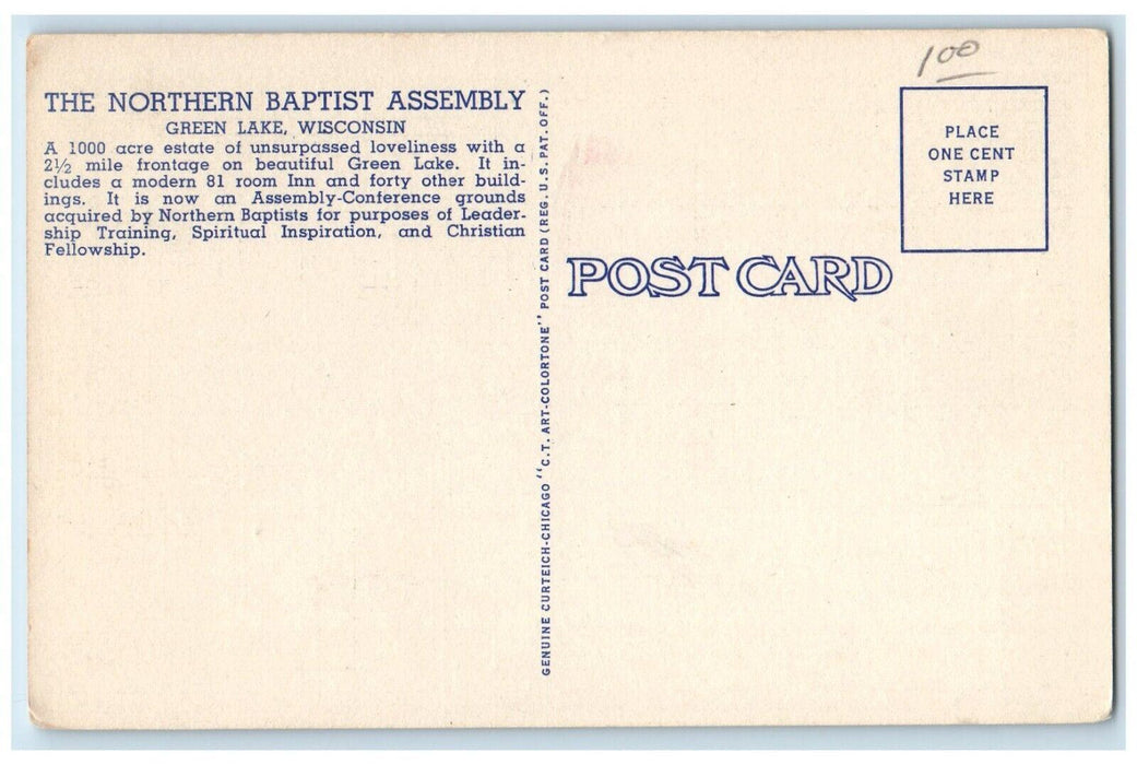 View Of The Northern Baptist Assembly Boat Green Lake Wisconsin WI Postcard