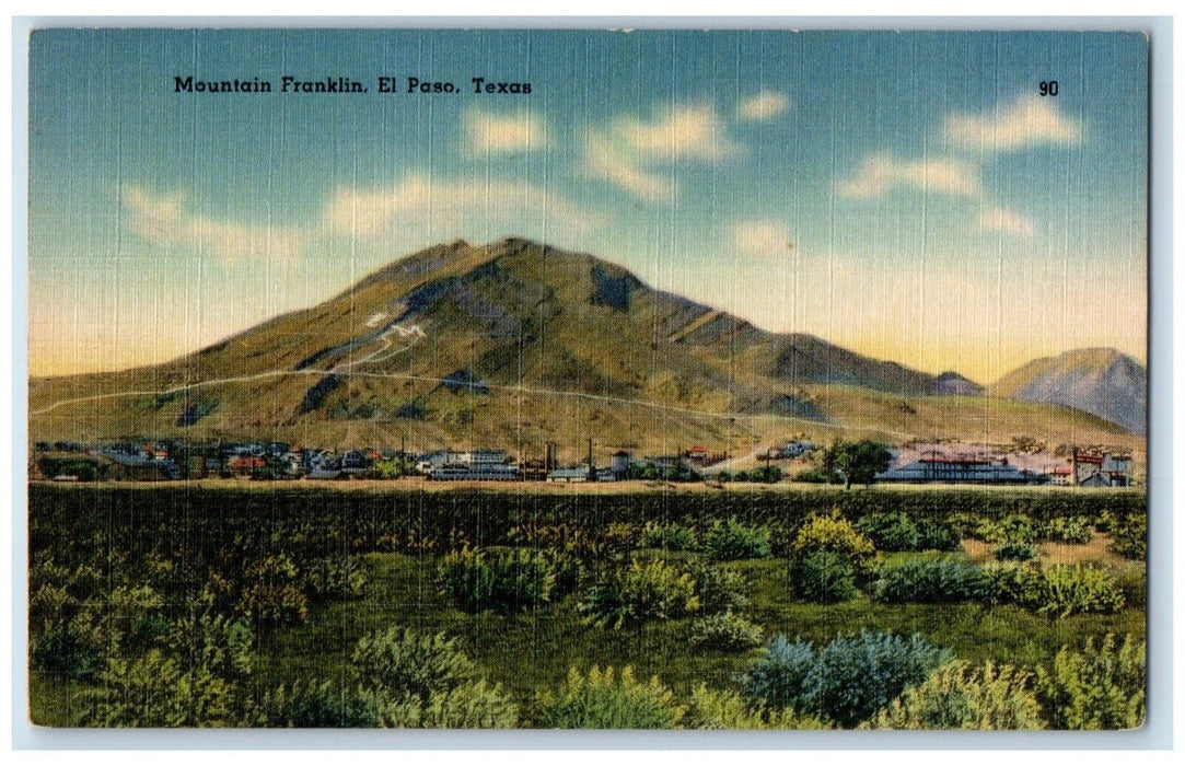 c1940's View Of Mountain Franklin El Paso Texas TX Unposted Vintage Postcard